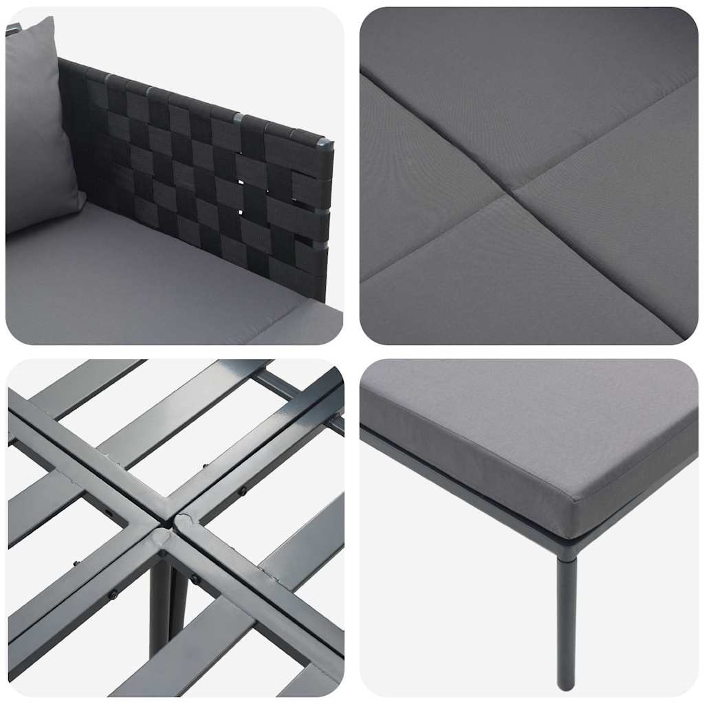 Napozóágy párnával Antracit 153 x 115 x 69.5 cm Porszórt acél