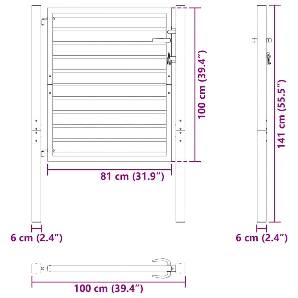 fekete alumínium kerti kapu zárható 100x100 cm