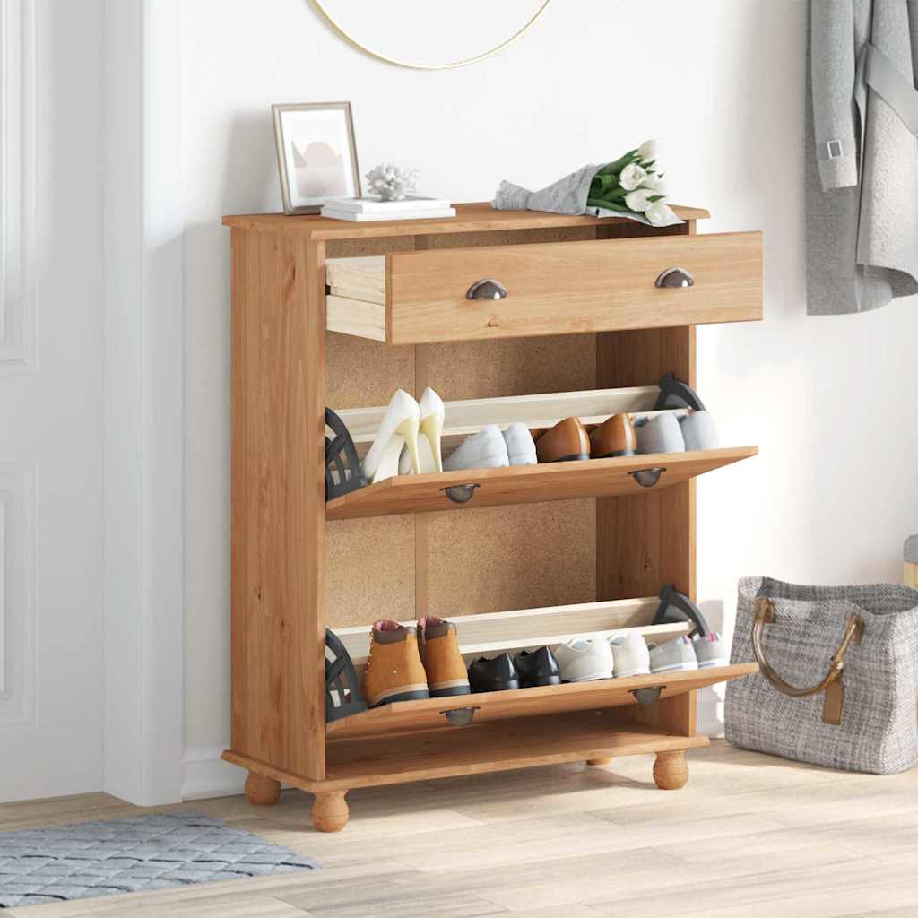 Cipőszekrény fiókkal ASKIM Barna 85 x 35 x 108 cm Tömör fenyőfa
