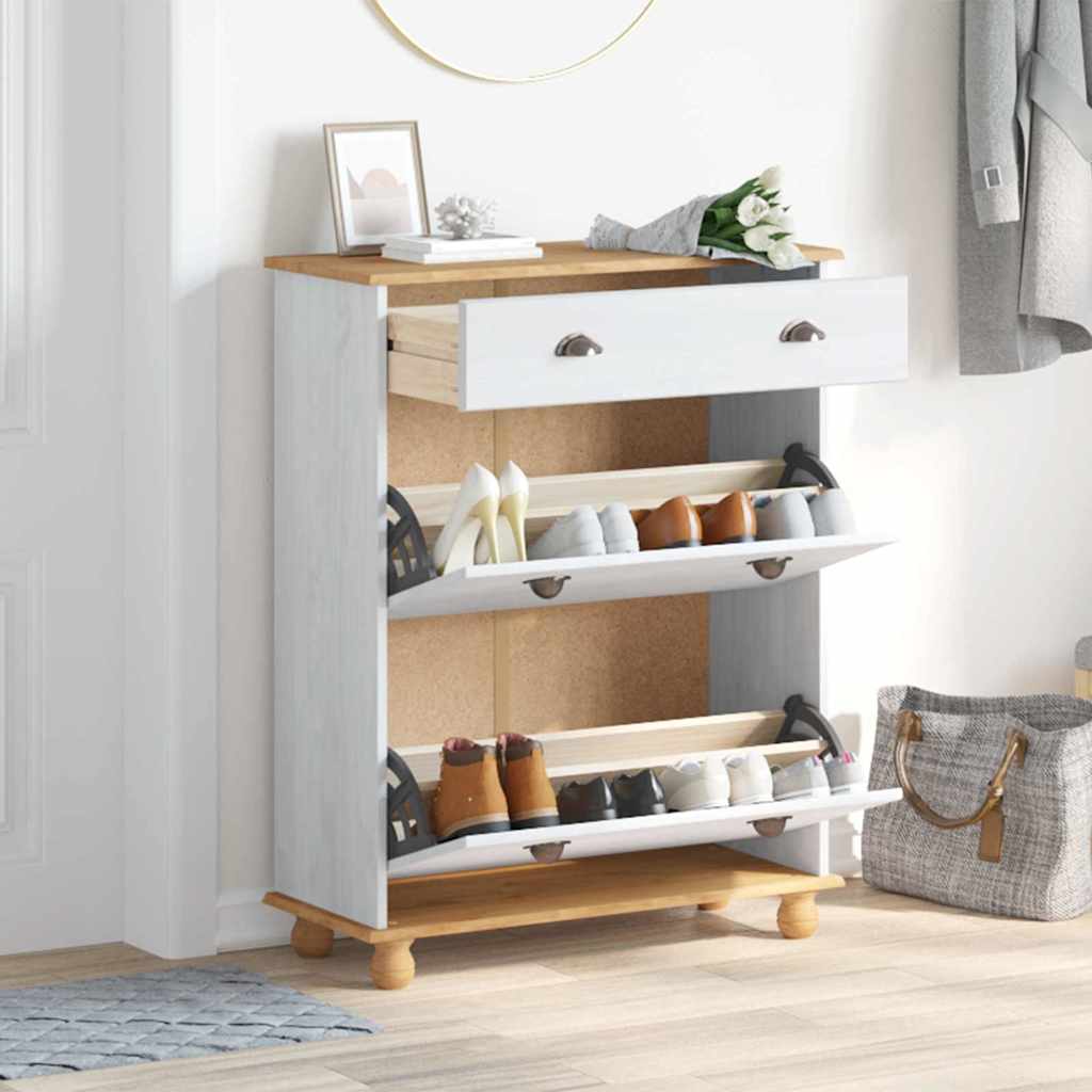 Cipőszekrény fiókkal ASKIM Fehér 85 x 35 x 108 cm Tömör fenyőfa