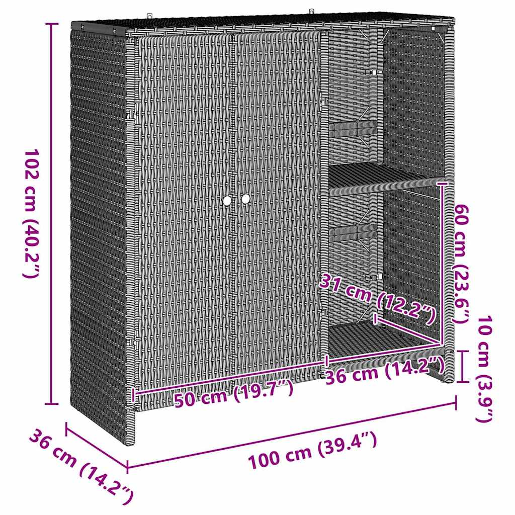 Tárolószekrény polcokkal Világosszürke 100 x 36 x 102 cm Rattan