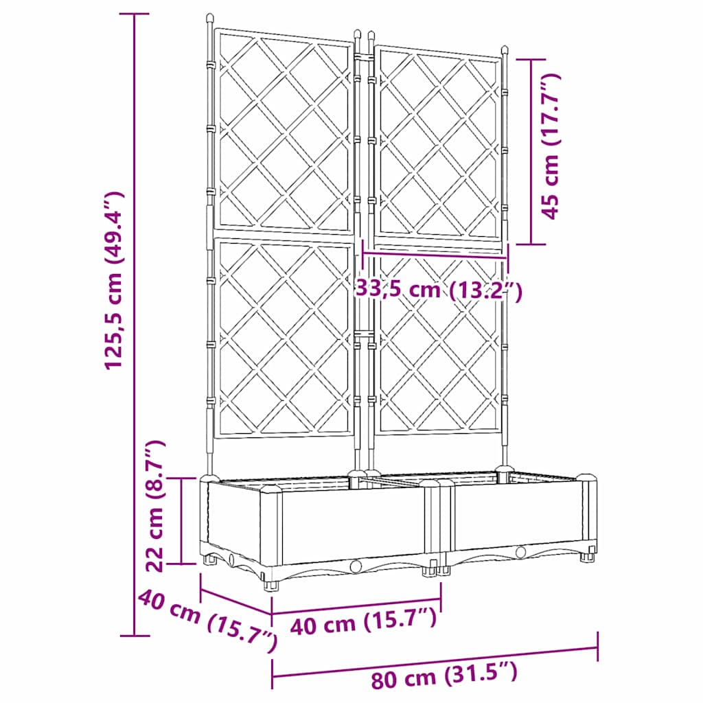 Kerti cserép 2 db Barna 80 x 40 x 125,5 cm PP