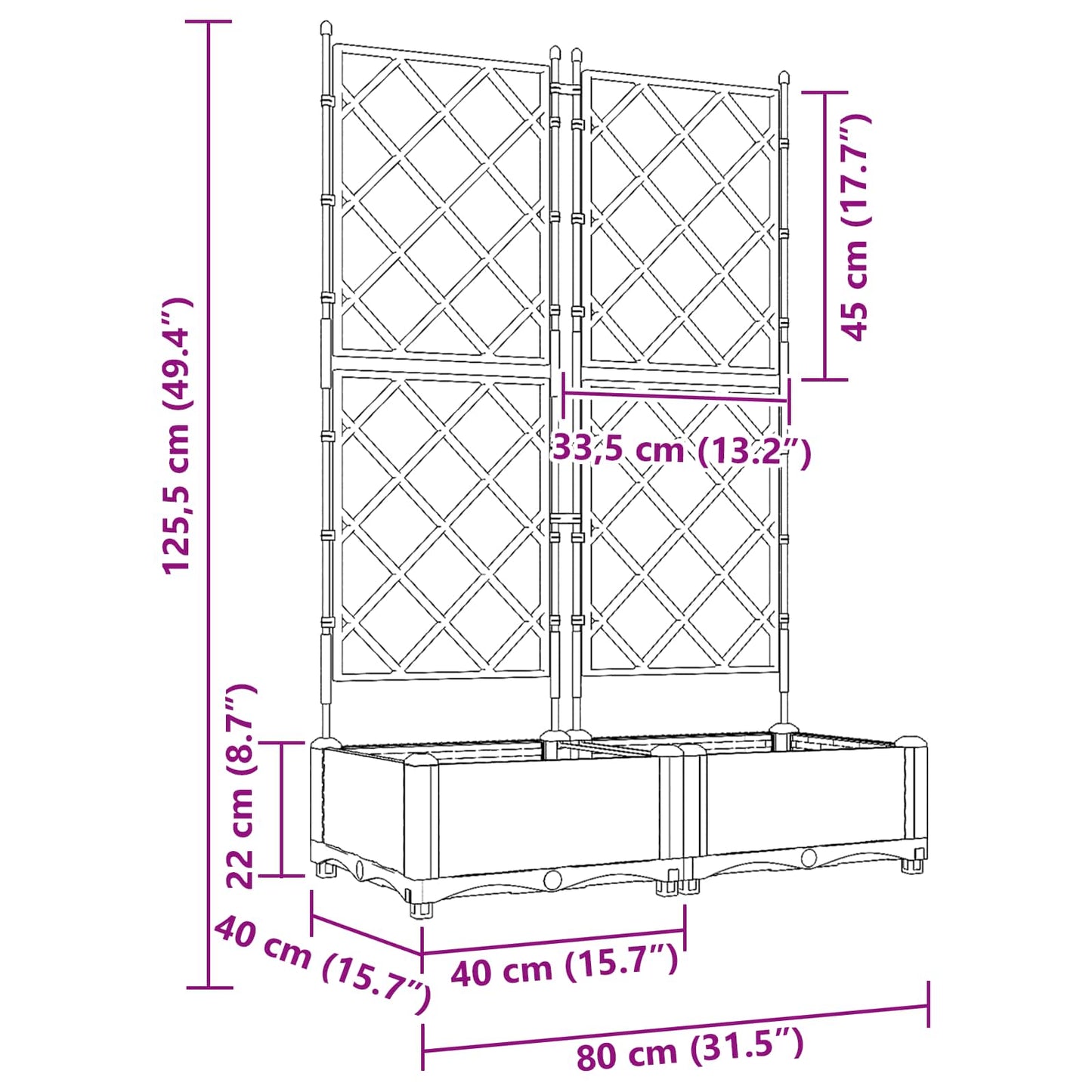 Kerti cserép 2 db Szürke 80 x 40 x 125,5 cm PP