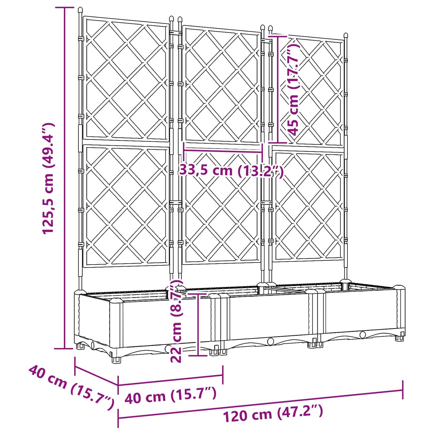 Kerti cserép 3 db Szürke 120 x 40 x 125,5 cm PP