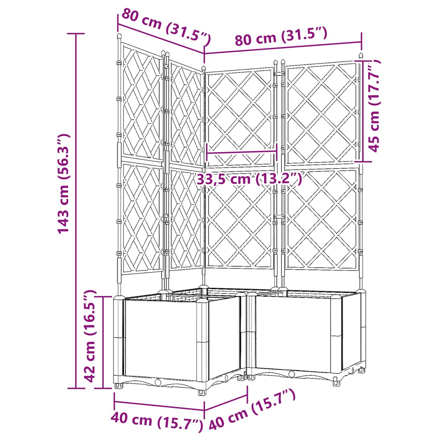 Kerti cserép 3 db Szürke 80 x 80 x 143 cm PP