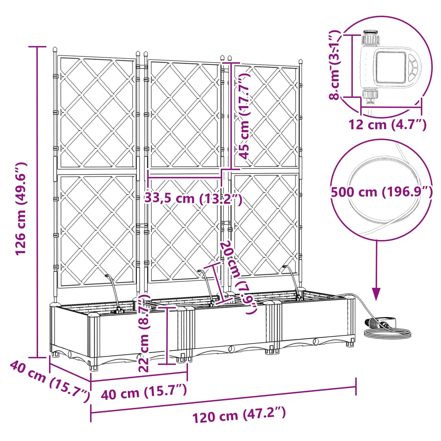 Kerti cserép 3 db Szürke 120 x 40 x 126 cm PP