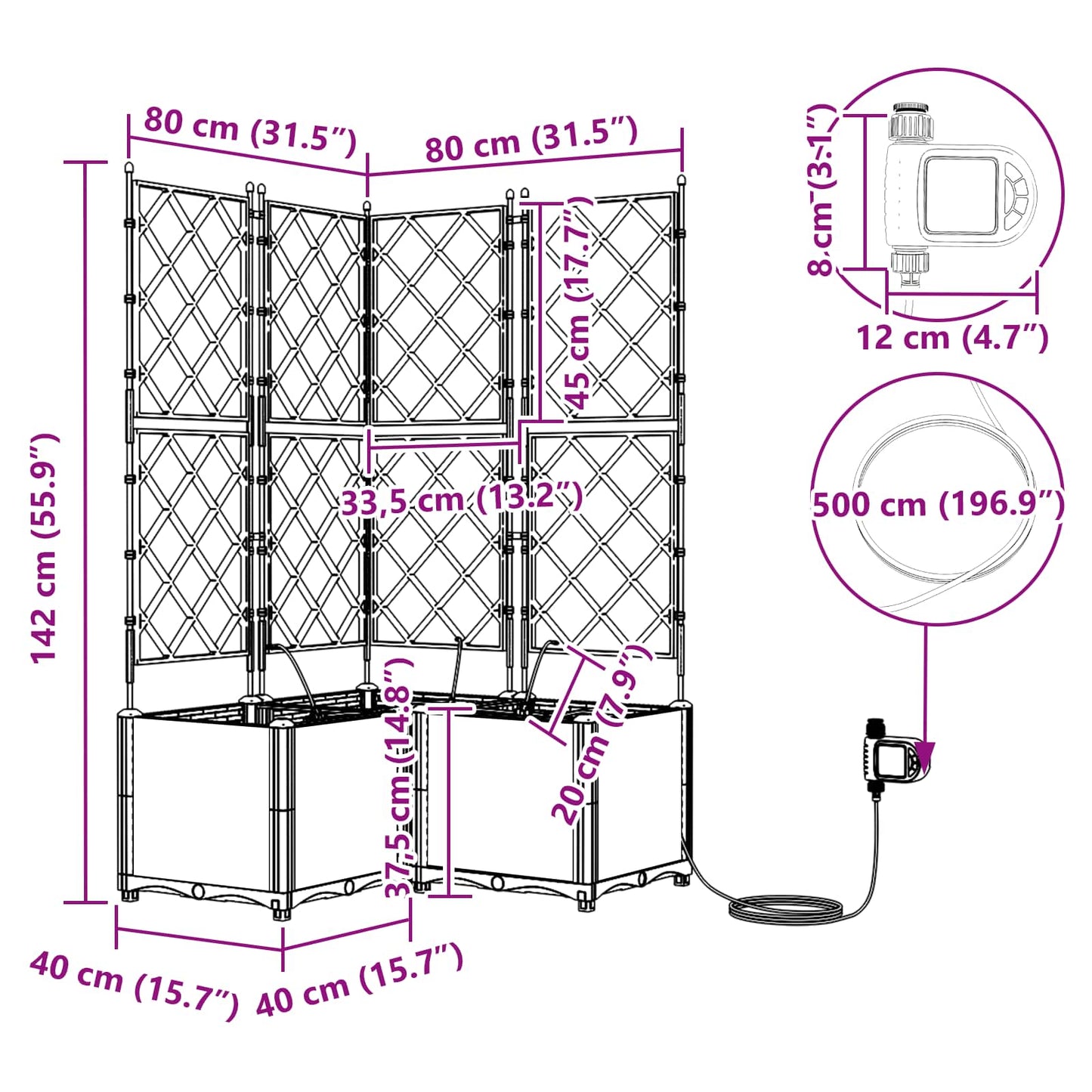 Kerti cserép 3 db Szürke 80 x 80 x 142 cm PP