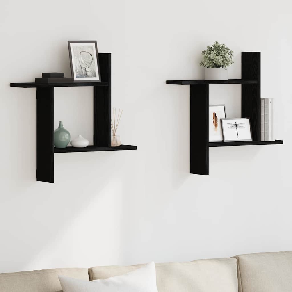 2 db fekete tölgyfa fali polc 50 x 12 x 50 cm