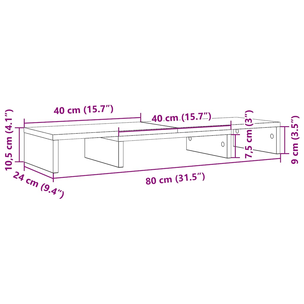 fekete tölgyfa állítható monitorállvány 80 x 24 x 10,5 cm