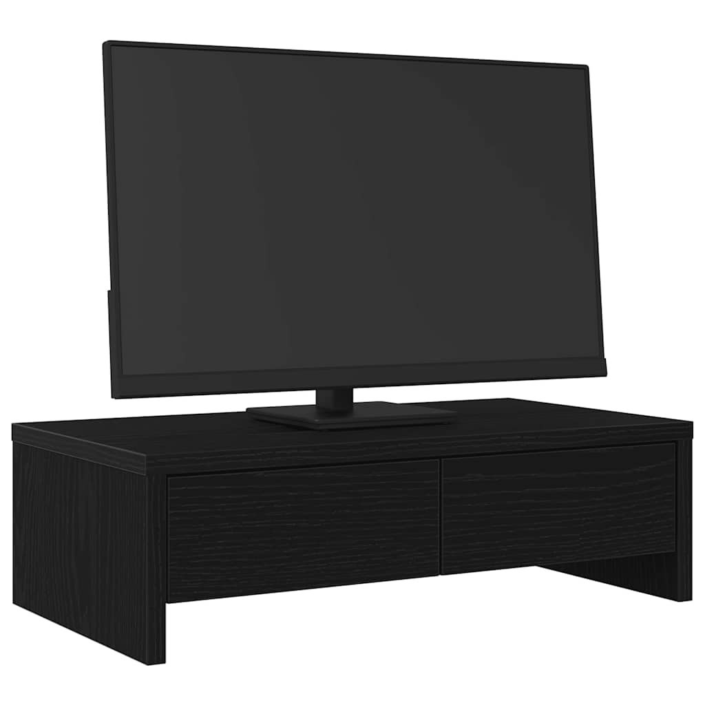 fekete tölgy szerelt fa monitorállvány fiókokkal 50x27x15 cm