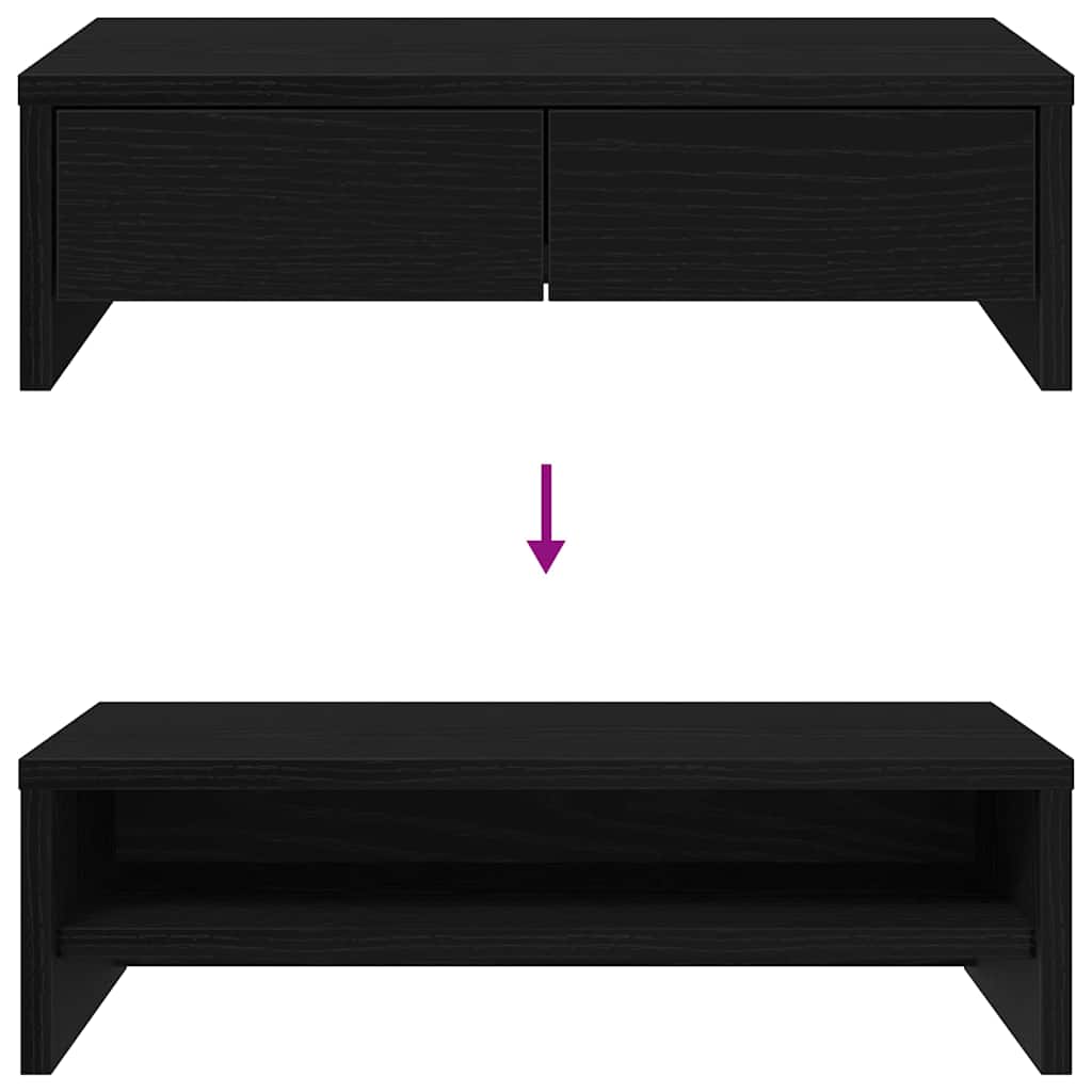 fekete tölgy szerelt fa monitorállvány fiókokkal 50x27x15 cm