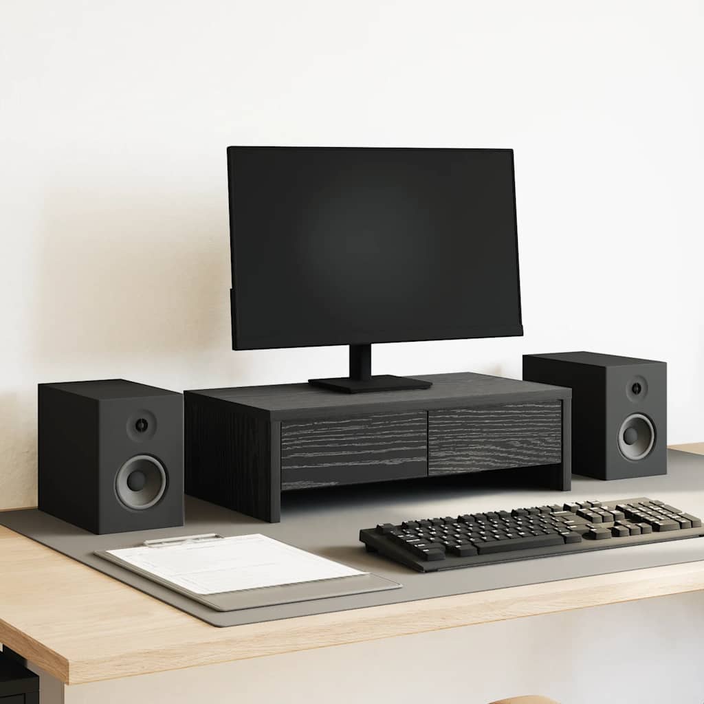 fekete tölgy szerelt fa monitorállvány fiókokkal 50x27x15 cm
