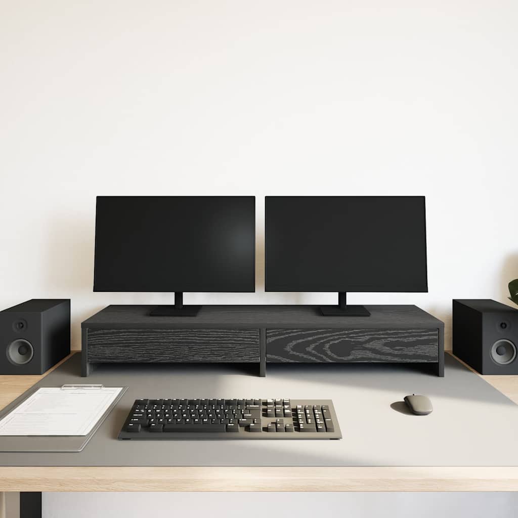 fekete tölgy szerelt fa monitorállvány fiókokkal 100x27x15 cm