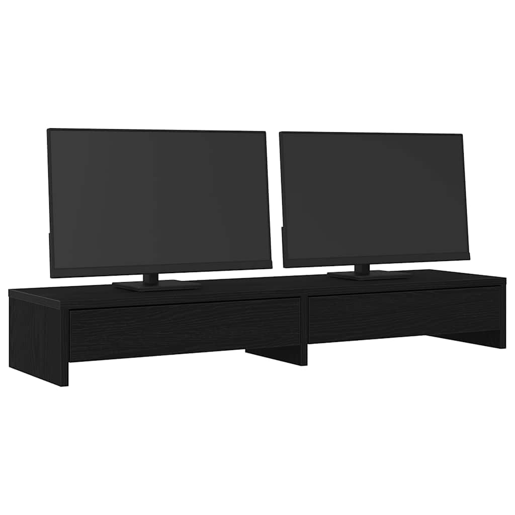 fekete tölgy szerelt fa monitorállvány fiókokkal 100x27x15 cm