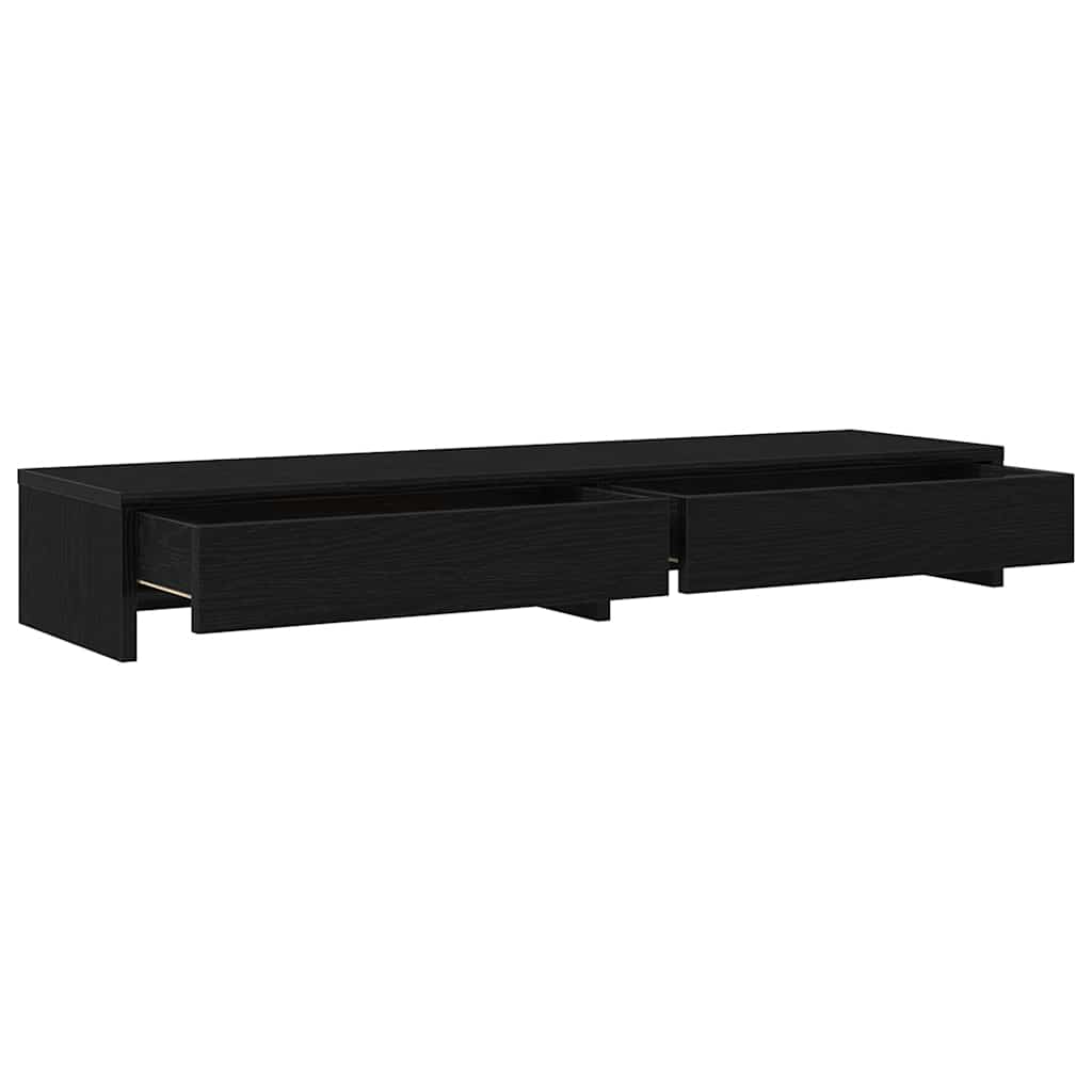 fekete tölgy szerelt fa monitorállvány fiókokkal 100x27x15 cm