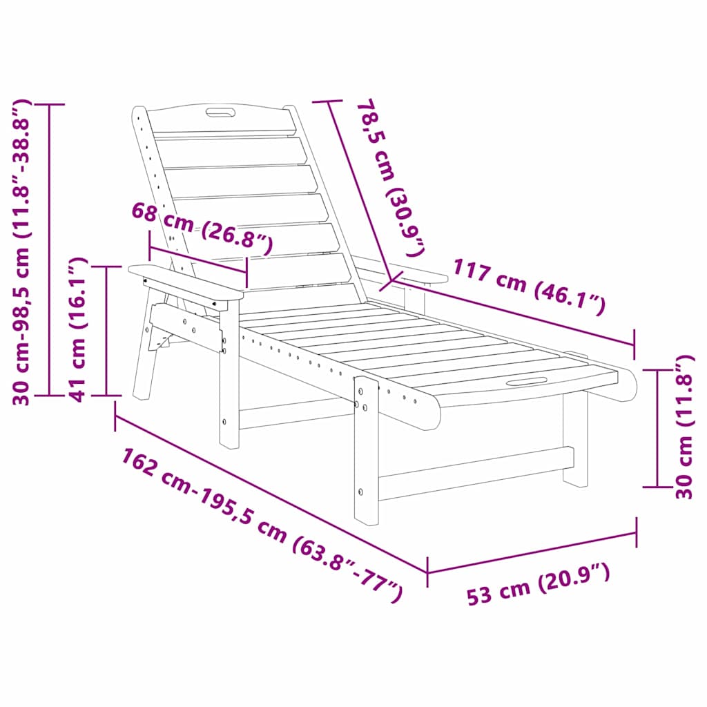 Napozó Sötétkék 195,5 x 53 x 98,5 cm HDPE