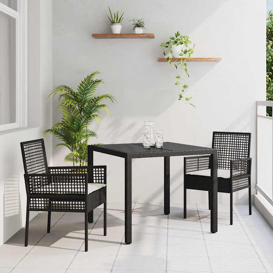 Kert étkező szett 3 pcs Fekete polirattan