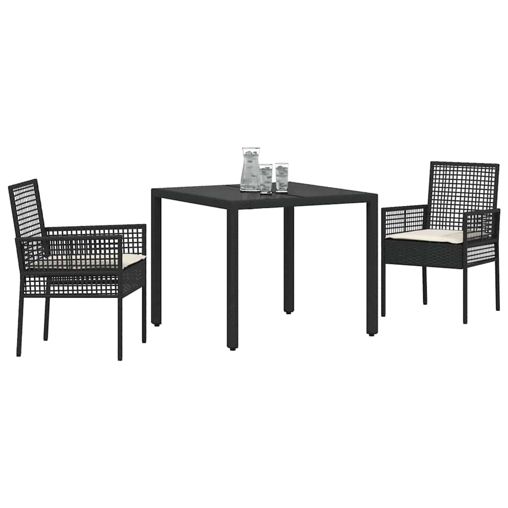 Kert étkező szett 3 pcs Fekete polirattan