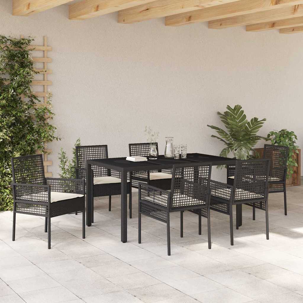 Kert étkező szett 7 pcs Fekete polirattan