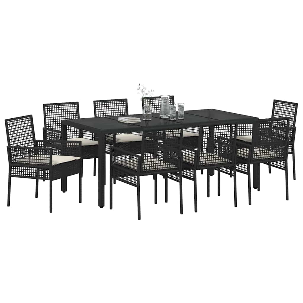 Kert étkező szett 9 pcs Fekete polirattan