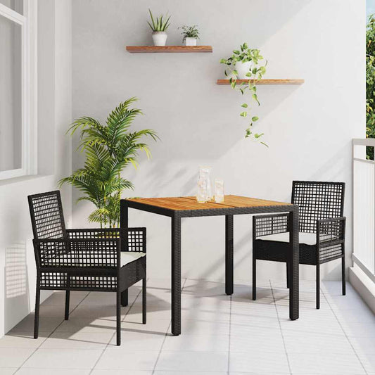 Kert étkező szett 3 pcs Fekete polirattan