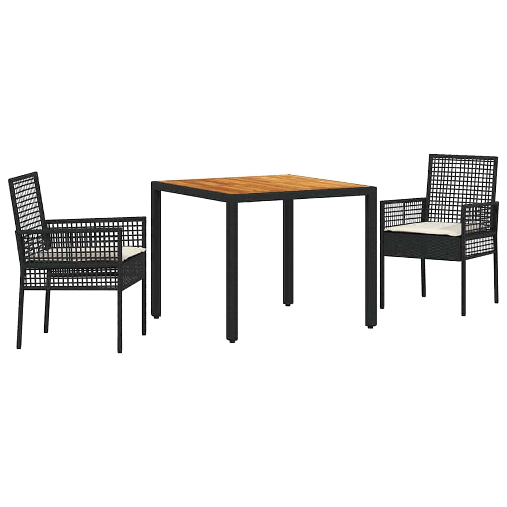 Kert étkező szett 3 pcs Fekete polirattan