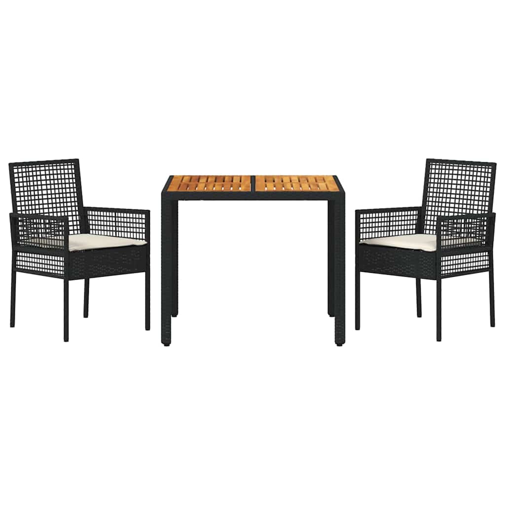 Kert étkező szett 3 pcs Fekete polirattan