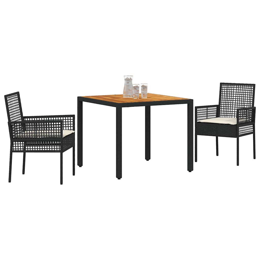 Kert étkező szett 3 pcs Fekete polirattan