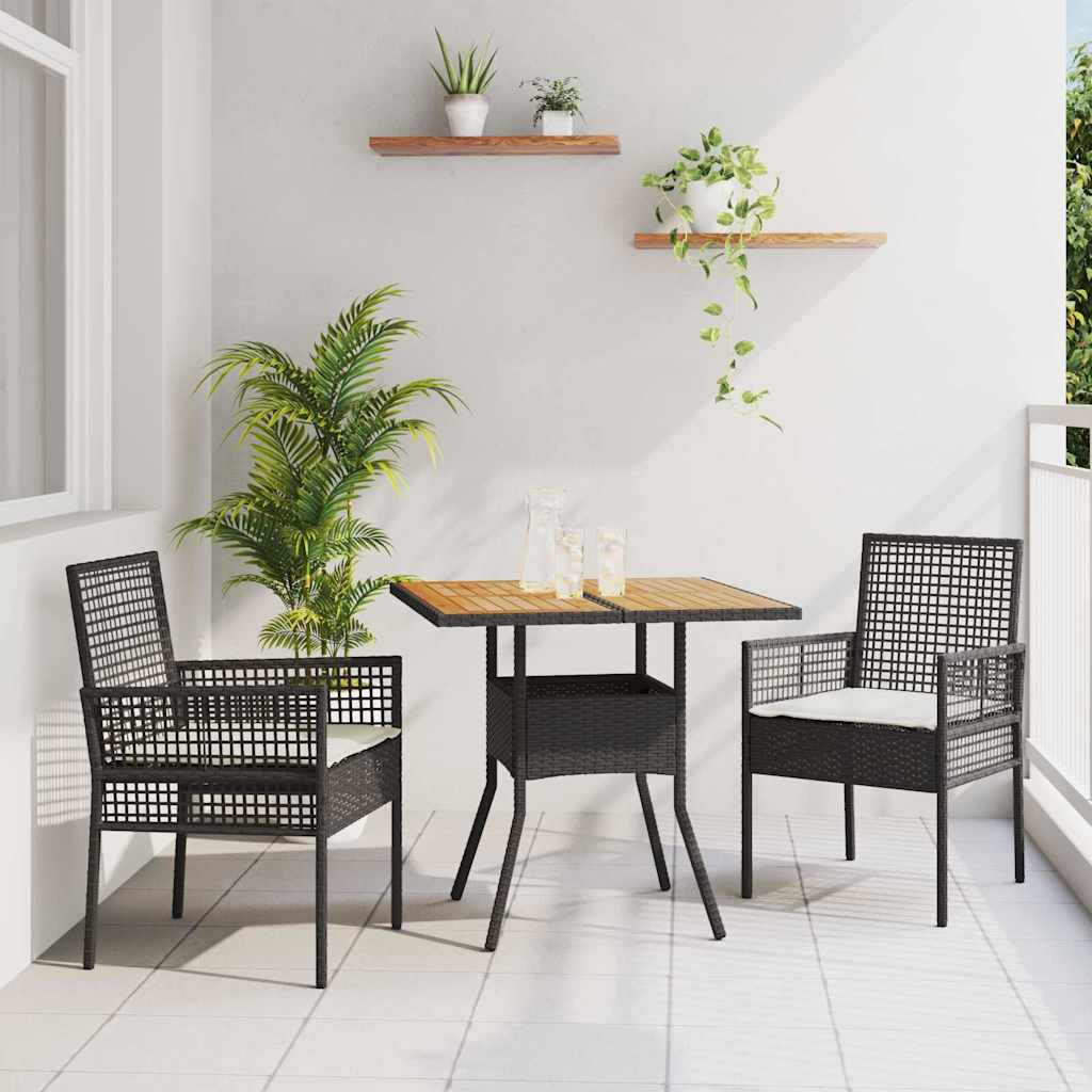 Kert étkező szett 3 pcs Fekete polirattan