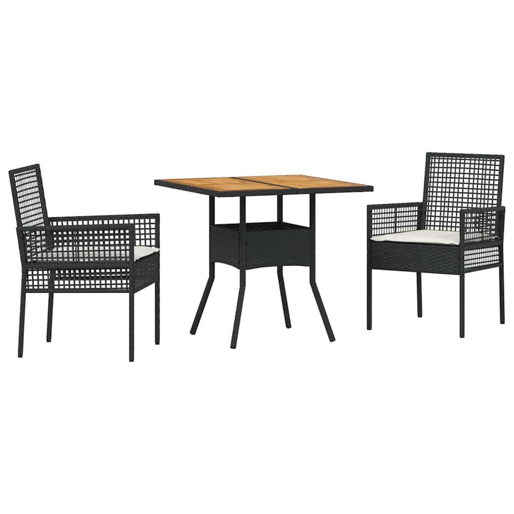 Kert étkező szett 3 pcs Fekete polirattan