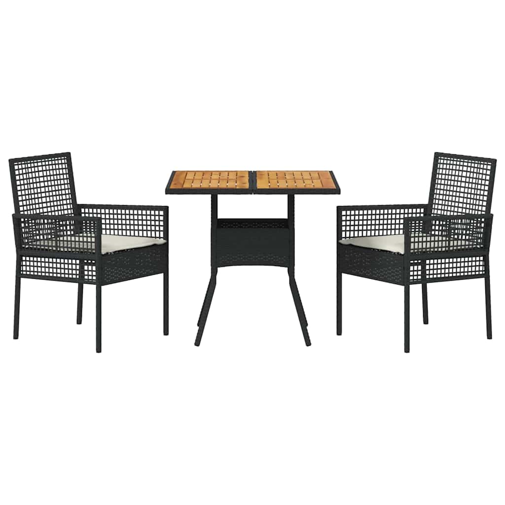 Kert étkező szett 3 pcs Fekete polirattan