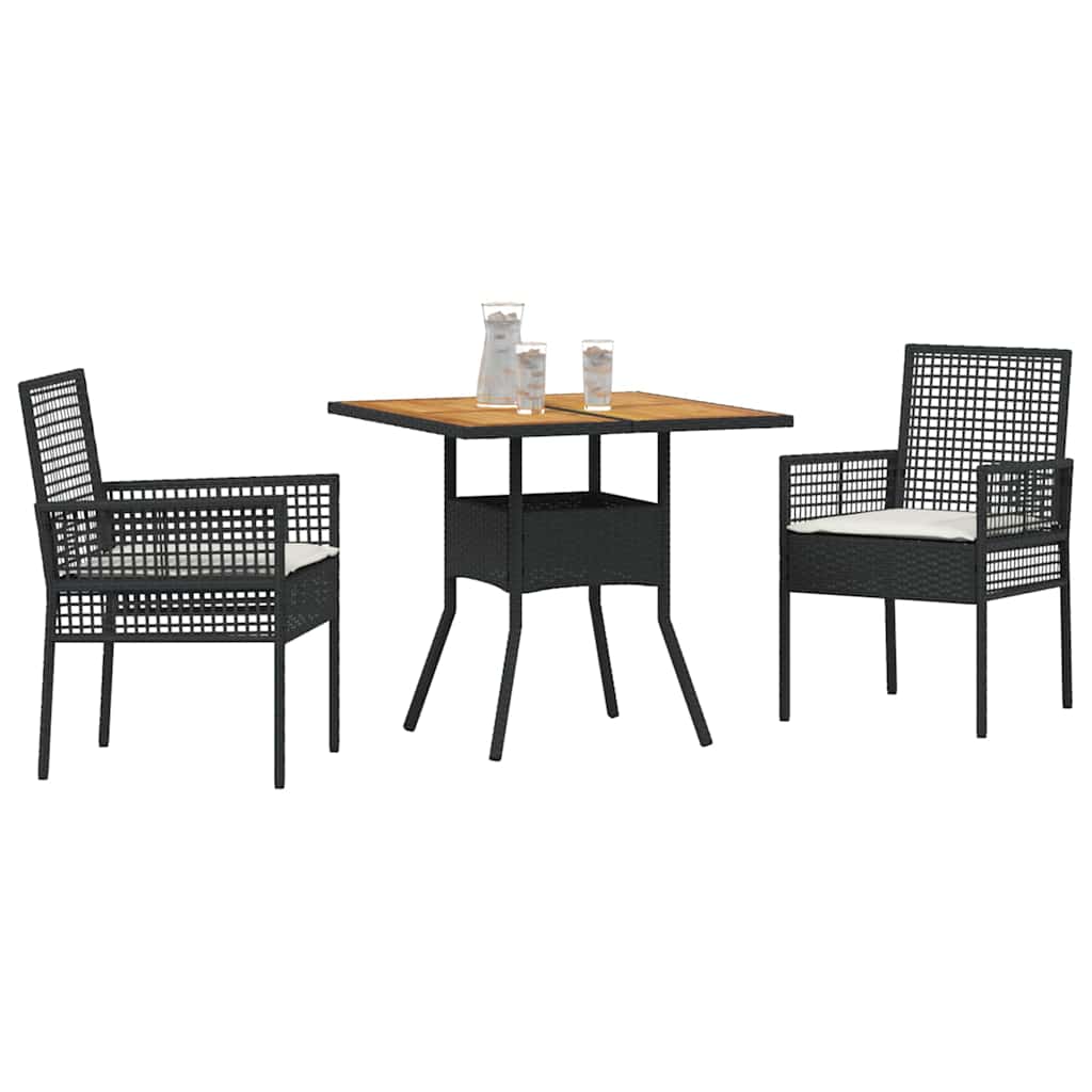Kert étkező szett 3 pcs Fekete polirattan