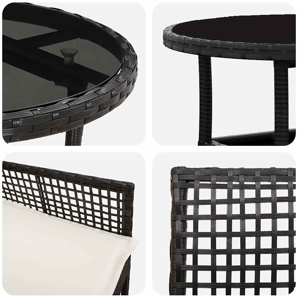 Kert étkező szett 3 pcs Fekete polirattan