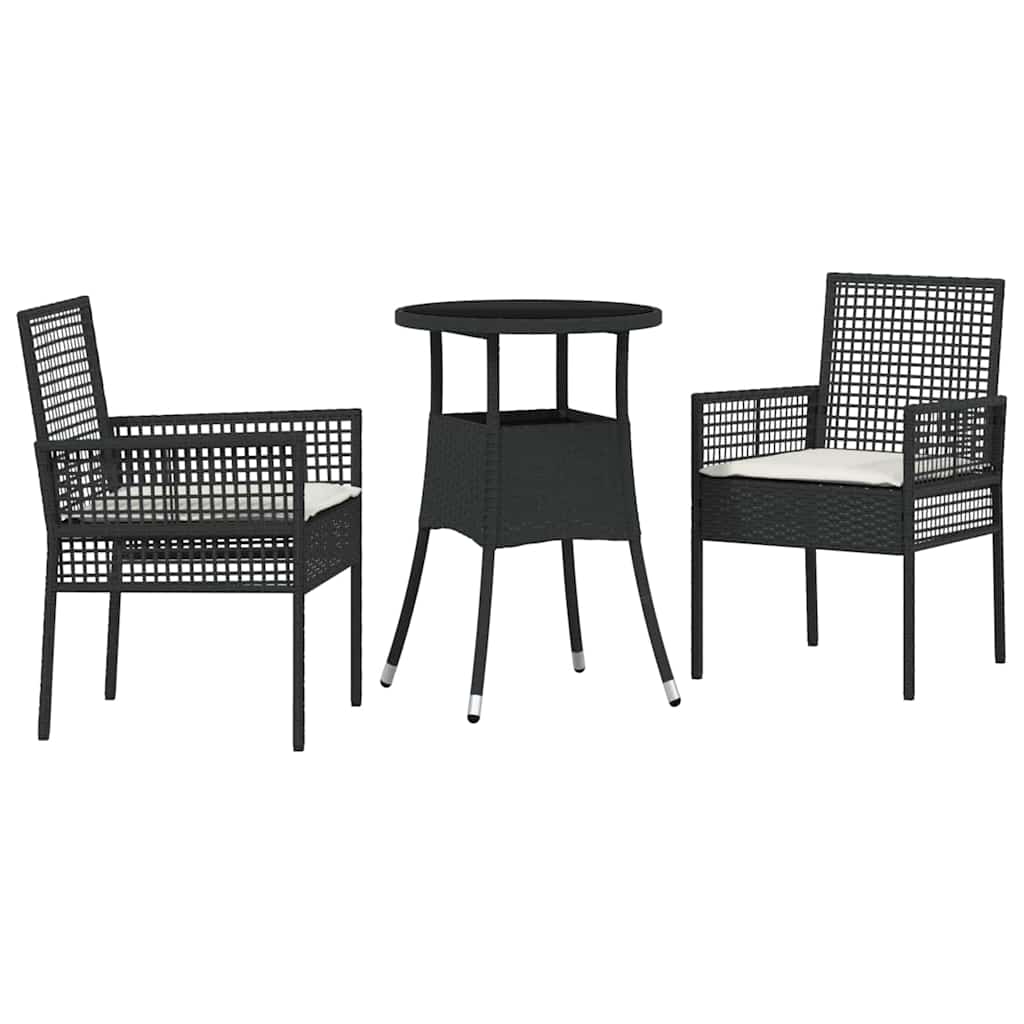 Kert étkező szett 3 pcs Fekete polirattan