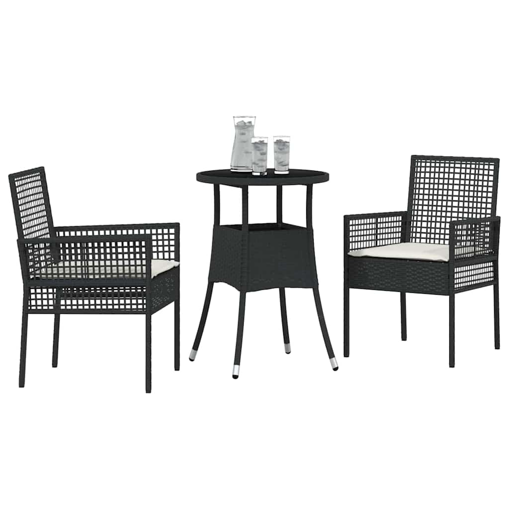Kert étkező szett 3 pcs Fekete polirattan