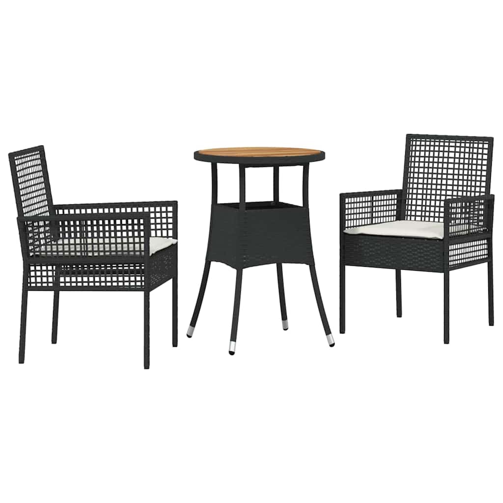 Kert étkező szett 3 pcs Fekete polirattan