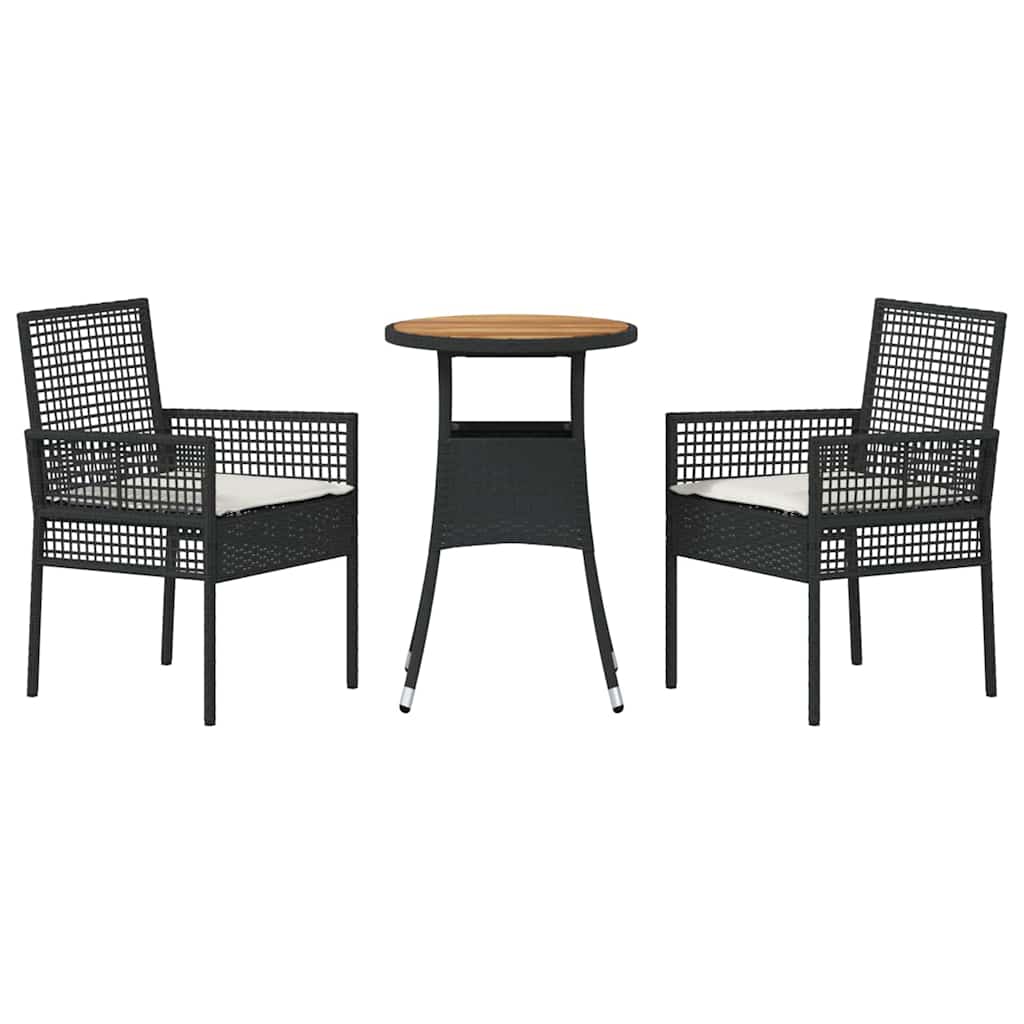 Kert étkező szett 3 pcs Fekete polirattan