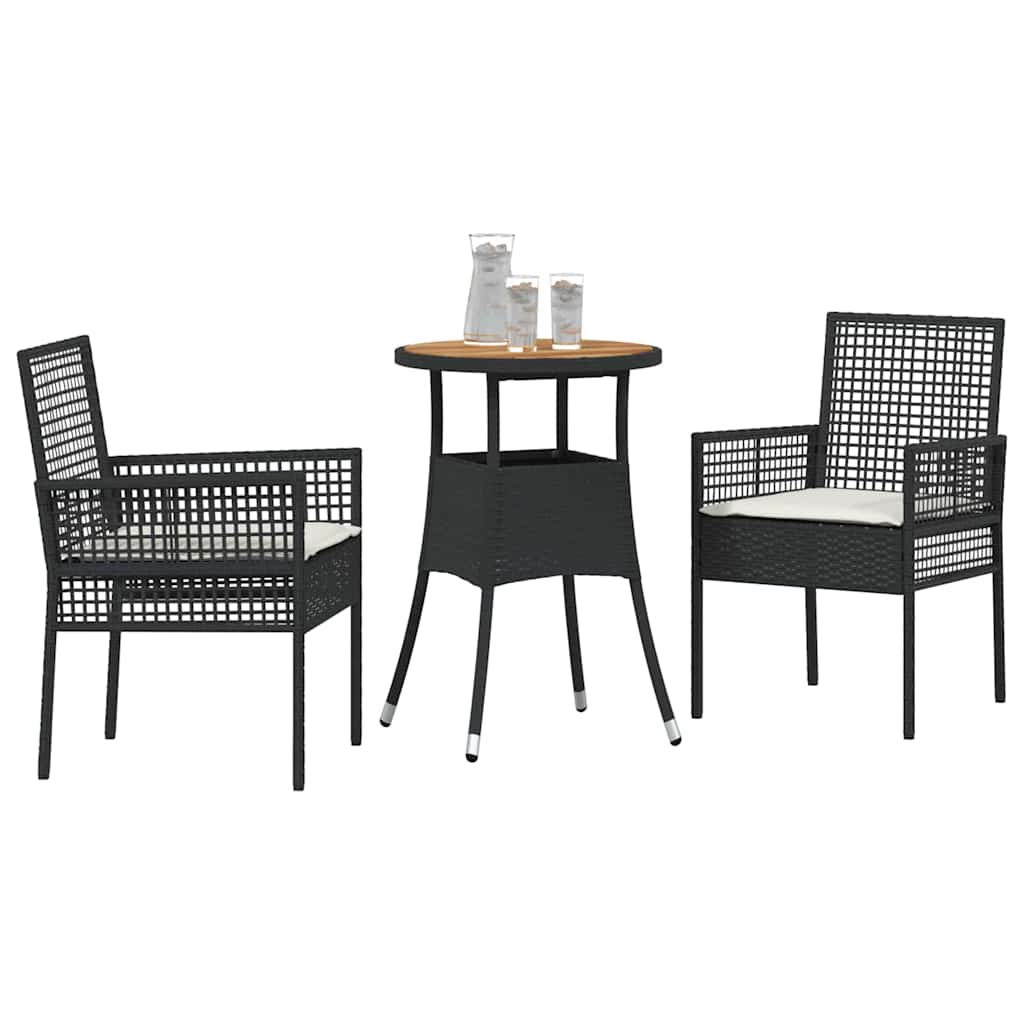 Kert étkező szett 3 pcs Fekete polirattan