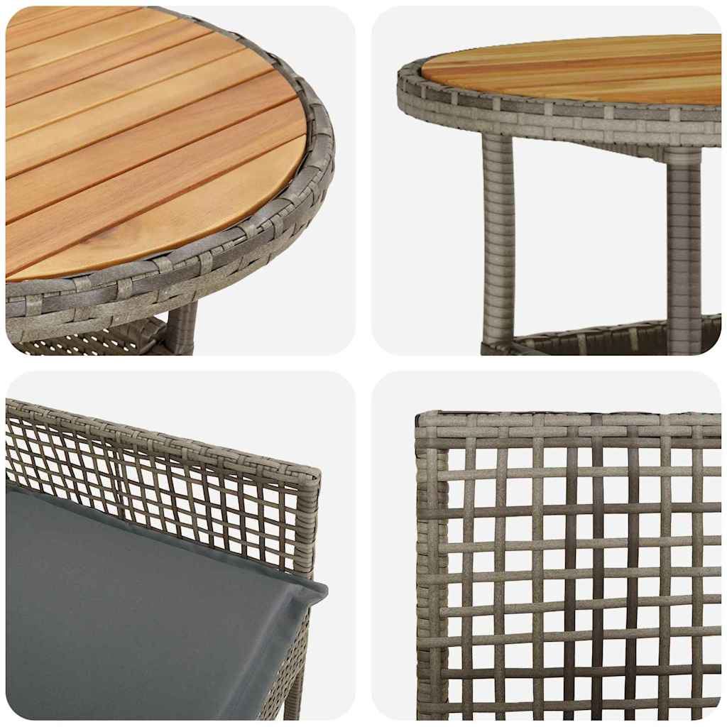 Kert étkező szett 3 pcs Szürke polirattan