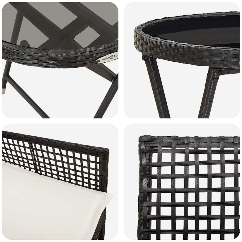 Kert Bistro Készlet 3 pcs Fekete polirattan