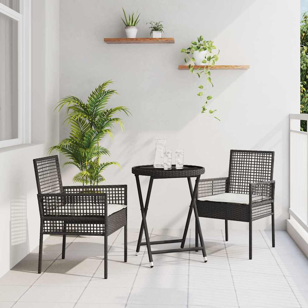 Kert Bistro Készlet 3 pcs Fekete polirattan