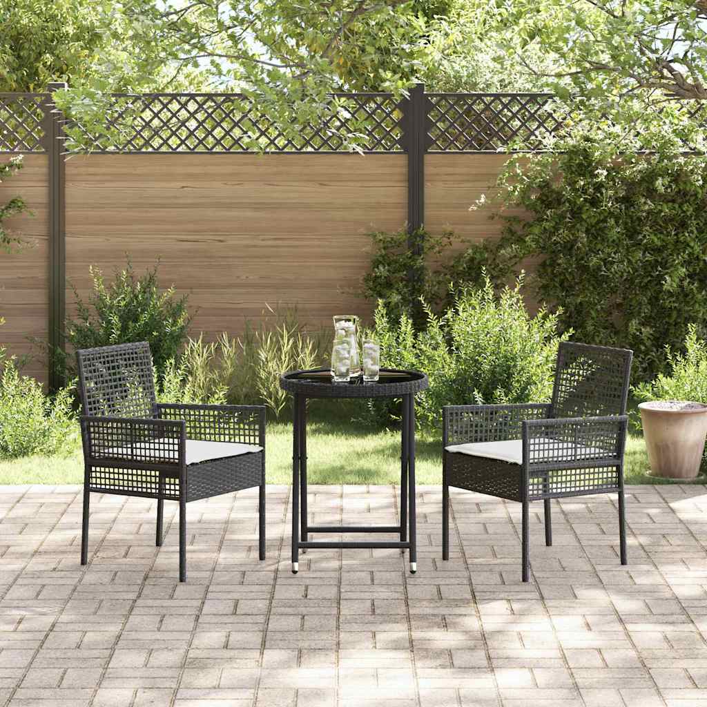 Kert Bistro Készlet 3 pcs Fekete polirattan