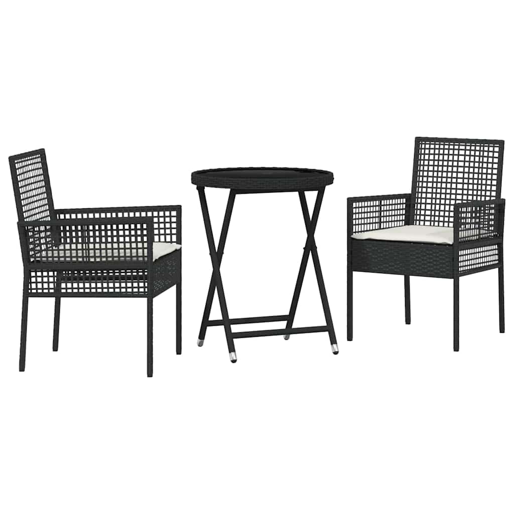 Kert Bistro Készlet 3 pcs Fekete polirattan