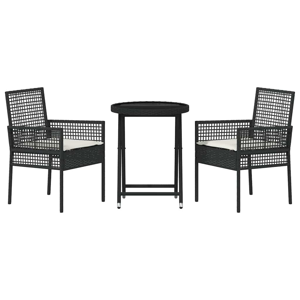 Kert Bistro Készlet 3 pcs Fekete polirattan
