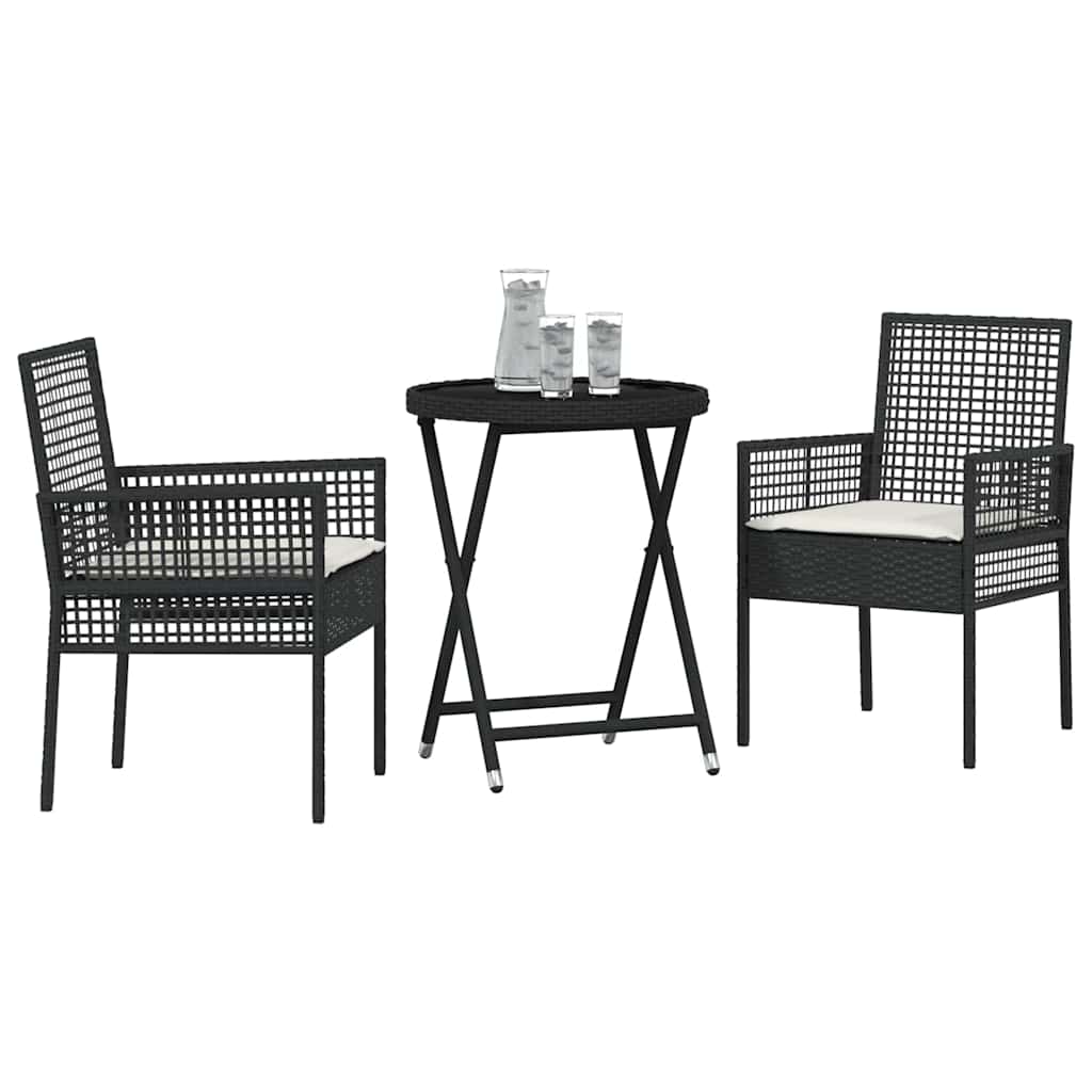 Kert Bistro Készlet 3 pcs Fekete polirattan