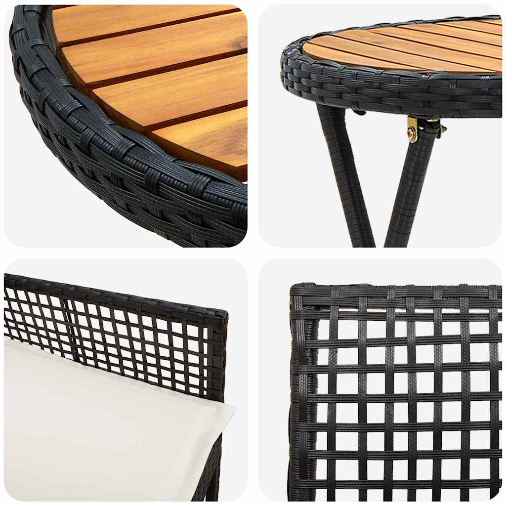 Kert Bistro Készlet 3 pcs Fekete polirattan