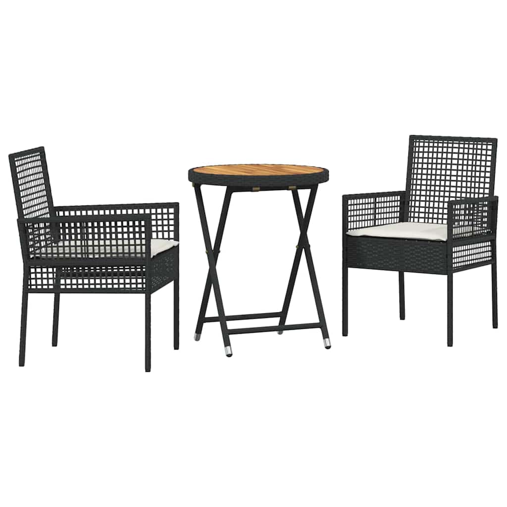 Kert Bistro Készlet 3 pcs Fekete polirattan