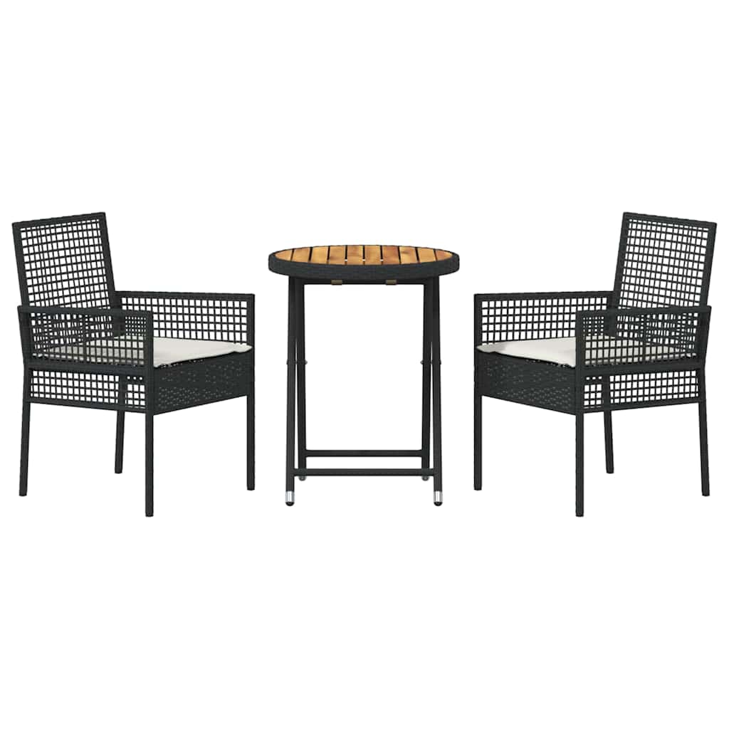 Kert Bistro Készlet 3 pcs Fekete polirattan