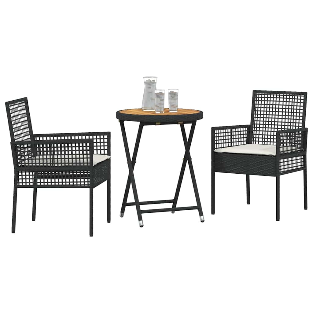 Kert Bistro Készlet 3 pcs Fekete polirattan