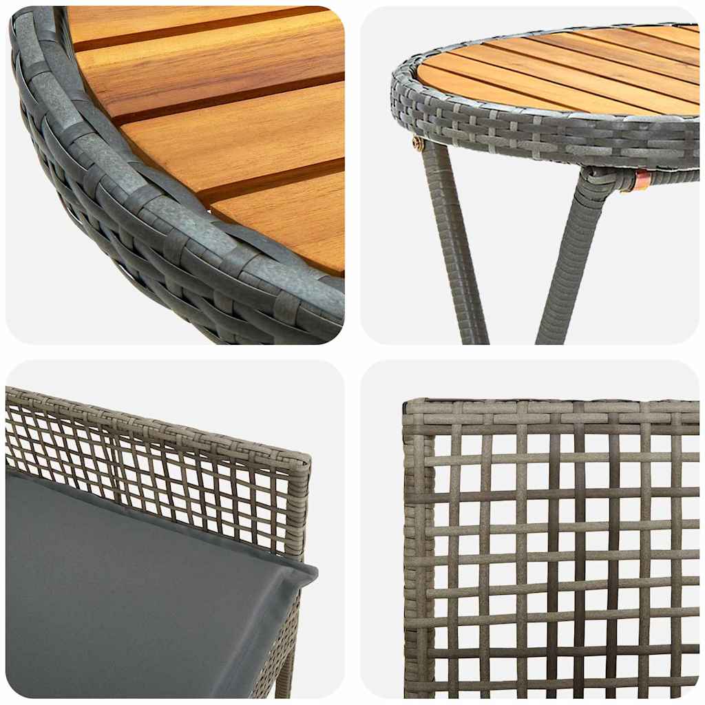Kert Bistro Készlet 3 pcs Szürke polirattan